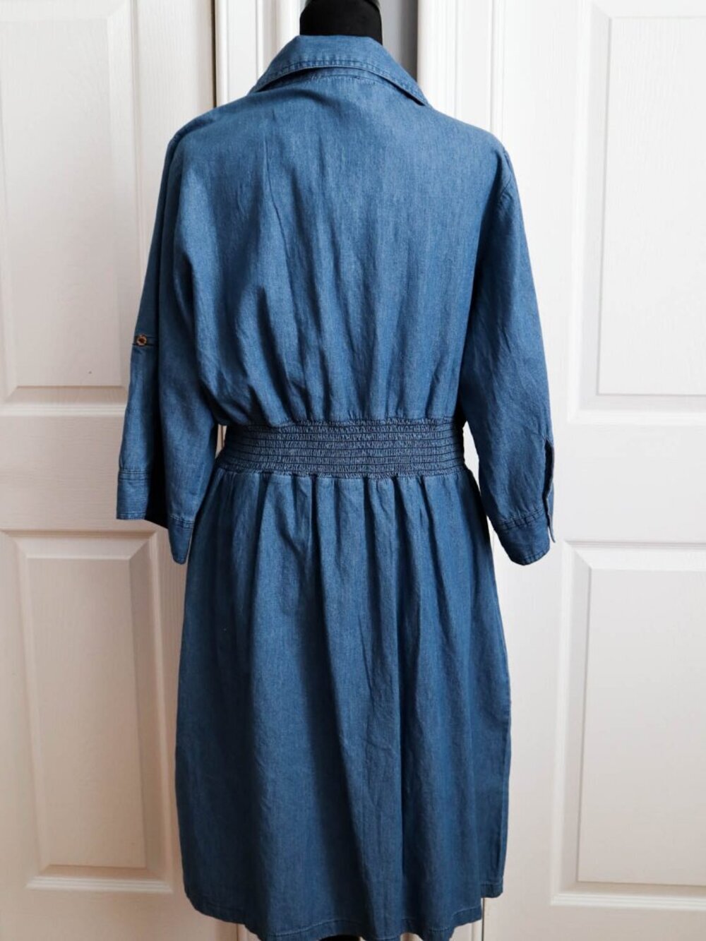 Kings Road Zip Up Chambray Denim Midi Dress Knee Length Plus Size 1x Boho - Picture 7 of 8